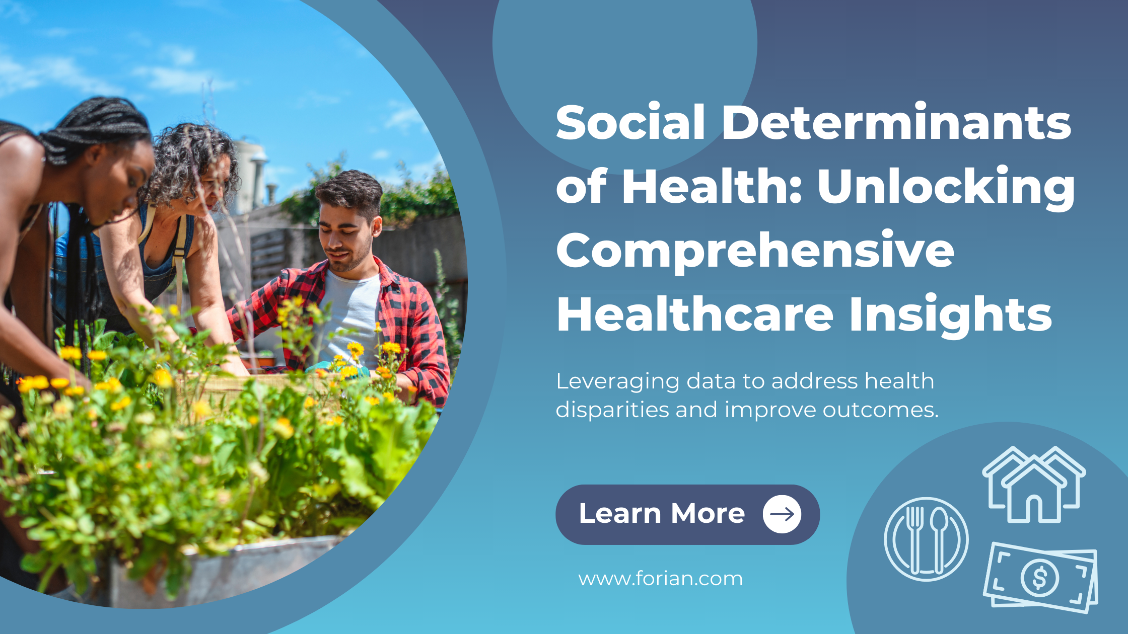 Blog cover image for the SDoH post, representing social determinants of health with a photo of community gardening.